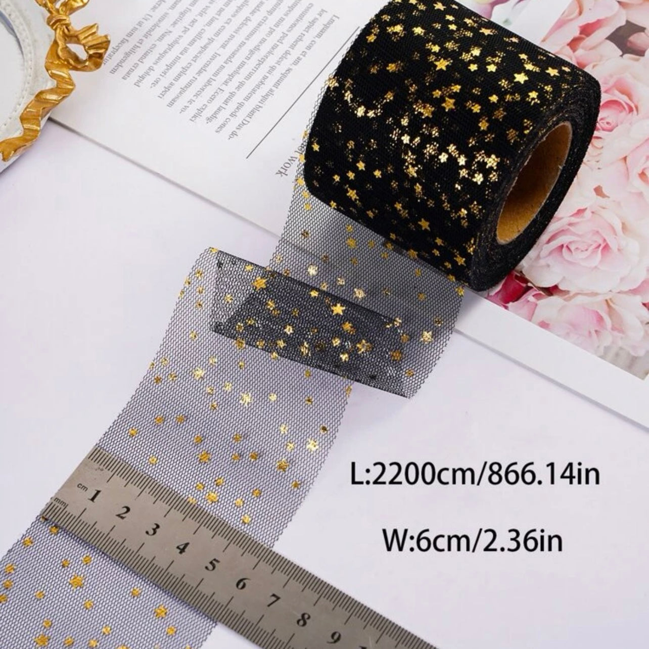 Star Pattern Gift Mesh Wrapping Ribbon #MR1059