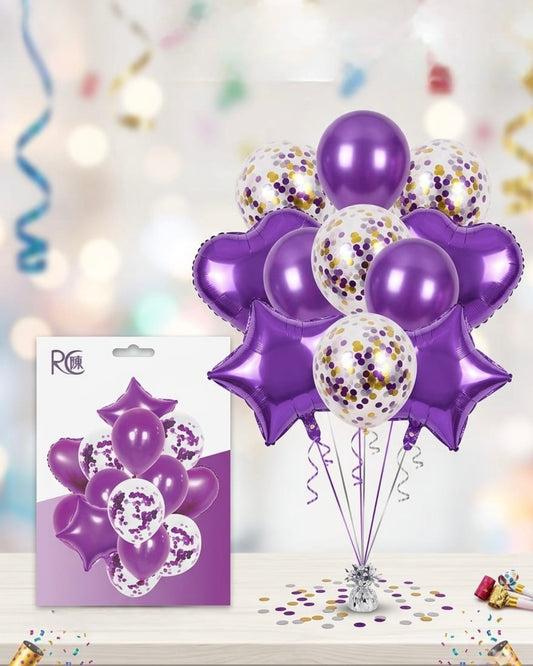 Purple Party Balloon Bouquet Set – Foil & Confetti Mix #BS3212