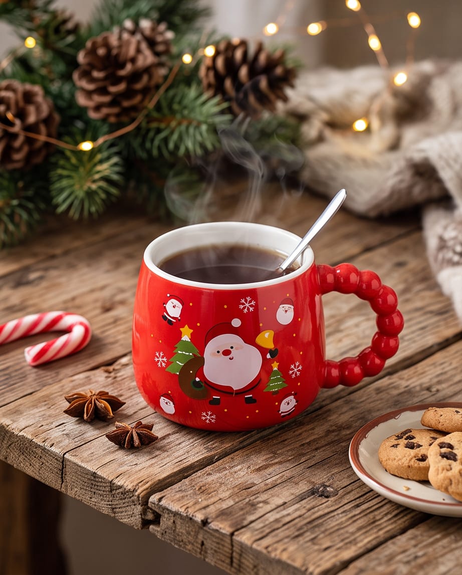 Christmas Santa Ceramic Mug with Lid and Spoon #CM4515