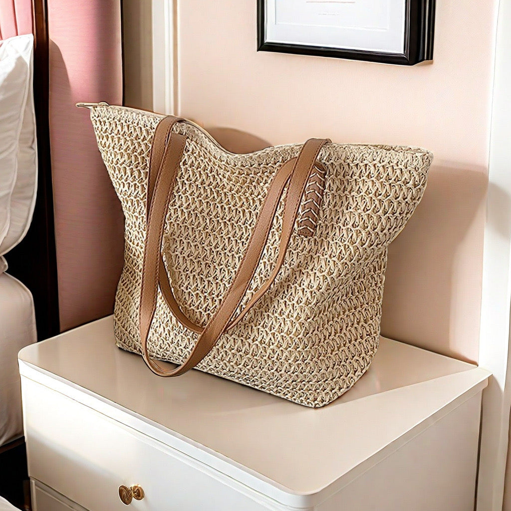 Summer Woven Tote Bag – Elegant Straw Shoulder Handbag #SB3945