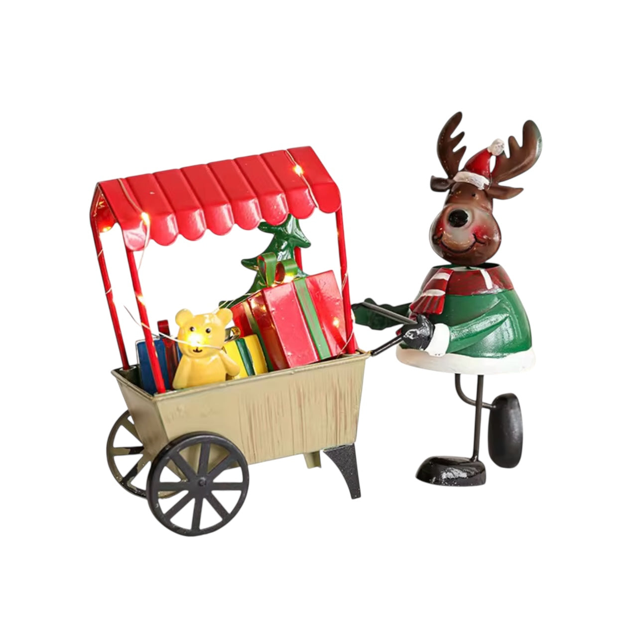 Metal Reindeer Wagon with Gifts, Christmas LED Decoration #CD2065