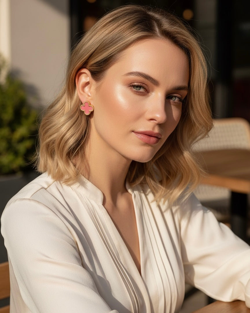 Blush Pink Clover Stud Earrings #SE3854