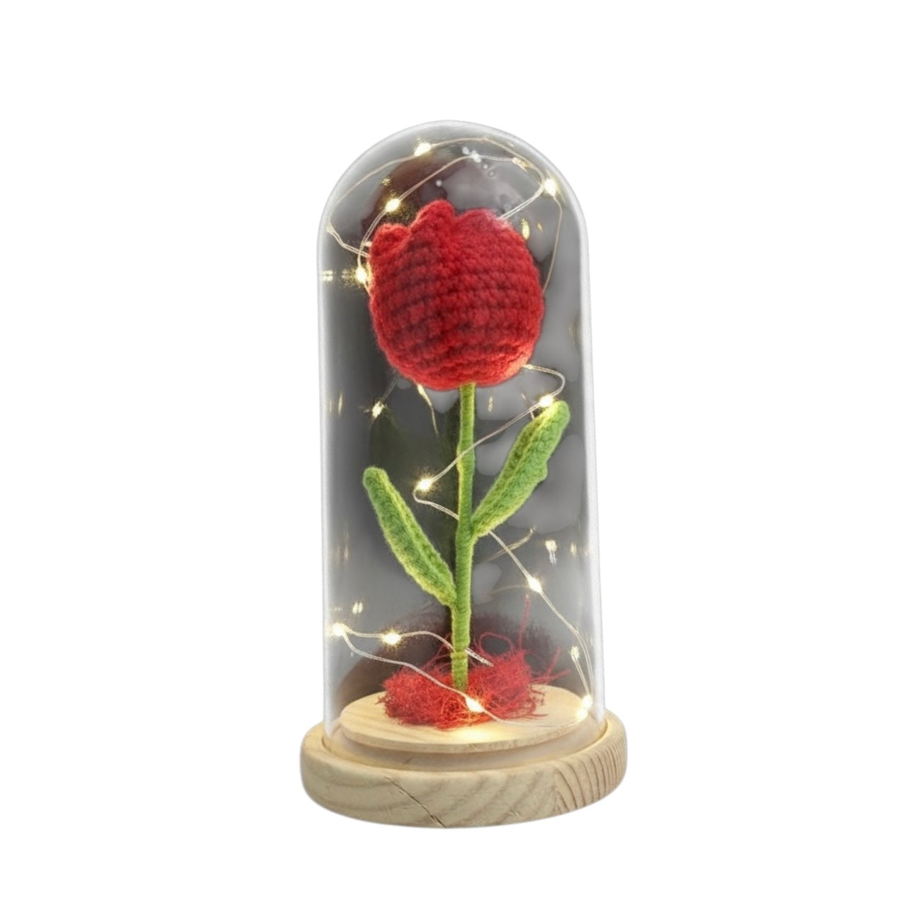 Handmade Knitted Rose in Glass Dome #TW2570