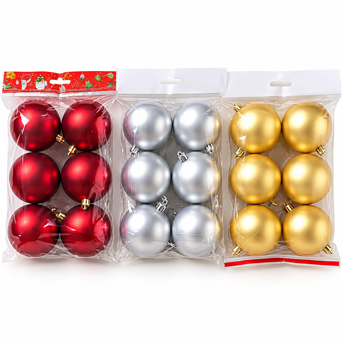 Set of 6 Silver Shiny Christmas Baubles – 8cm #CD4541