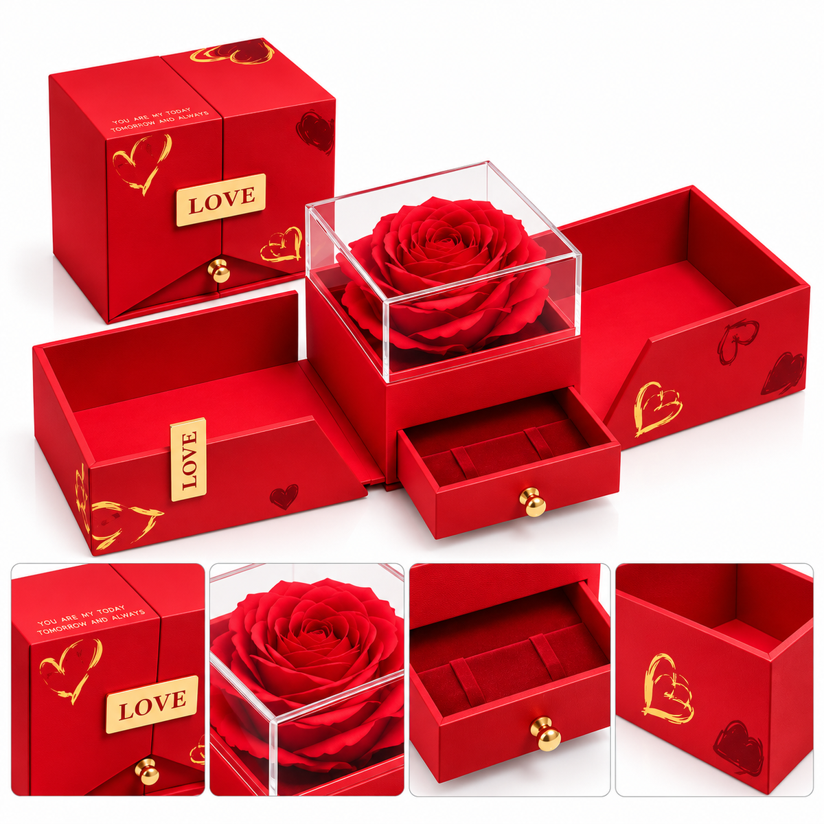 Luxury Red Rose Gift Box with Jewelry Drawer #JW4498