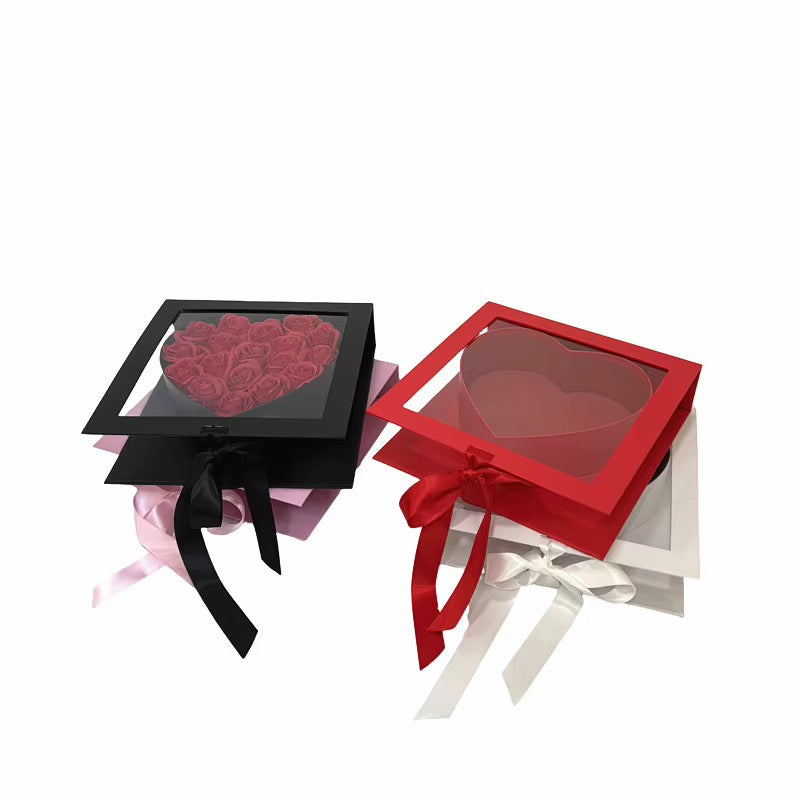 Luxury Heart-Shaped Gift Box with Transparent Lid and Satin Bow #LB4324