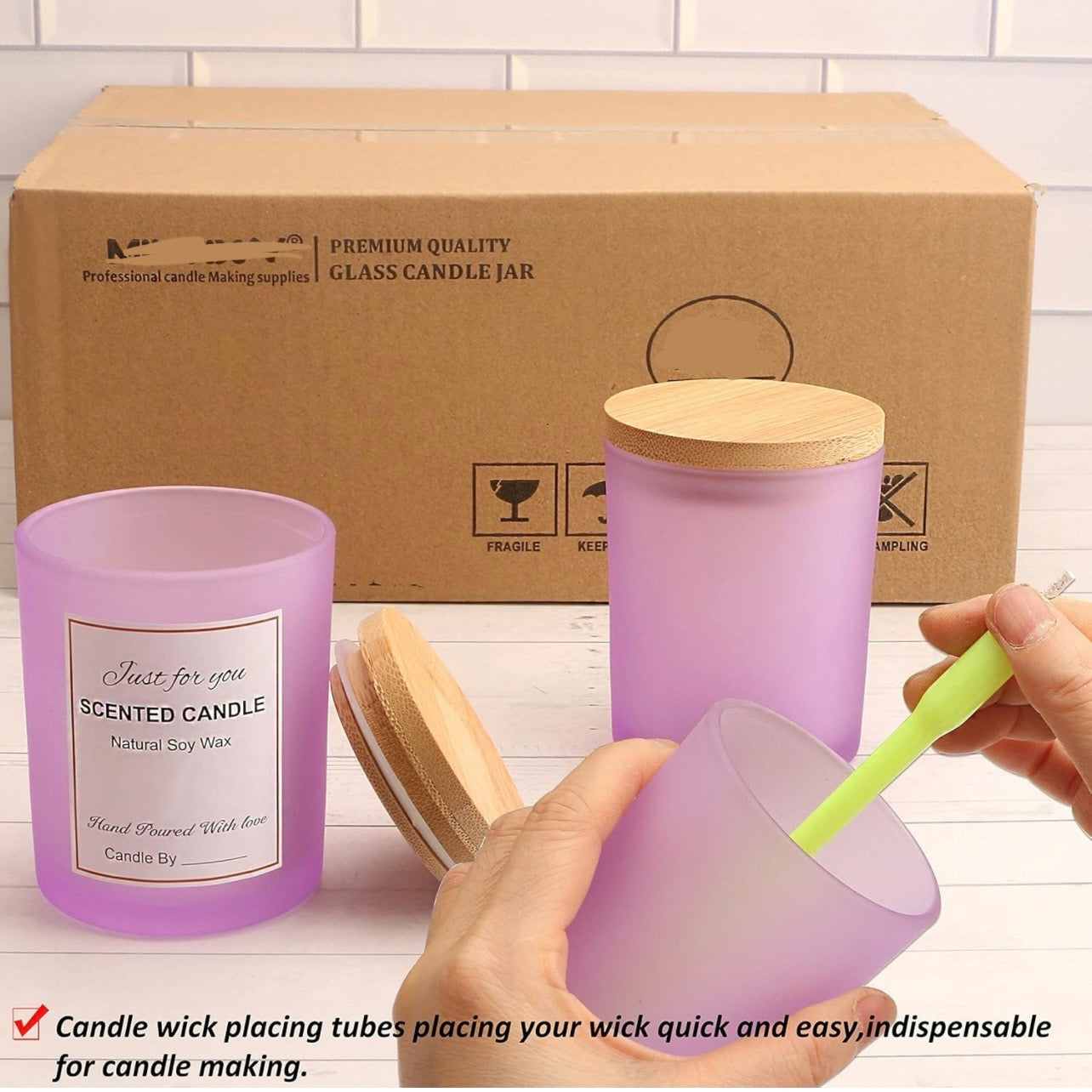 8oz Frosted Purple Glass Jar With Lid #GJ1443