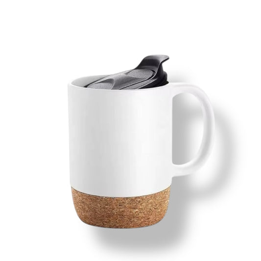 Mug Cup Ceramic With Wooden Insulated Cork Bottom Lid #GM2327