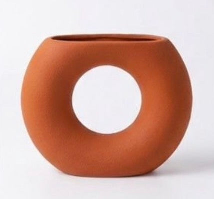 Modern Donut Ceramic Vase – Minimalist Hollow Center Design #CV3228