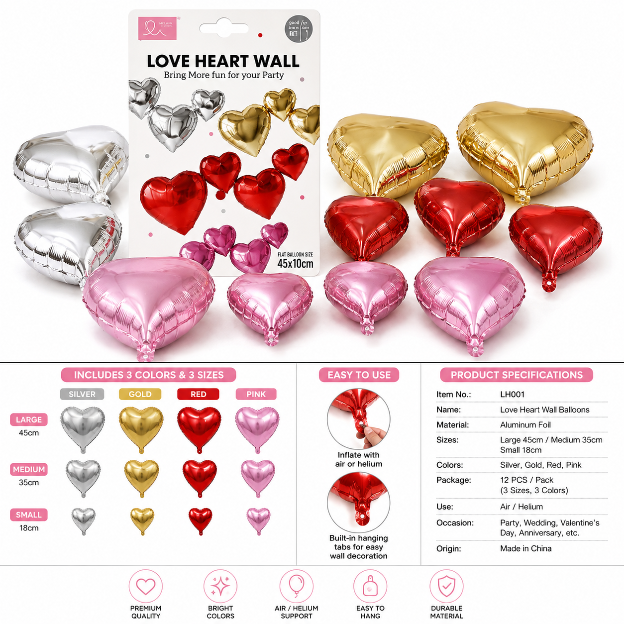 Heart Foil Balloon – 100 × 45 cm #LH001