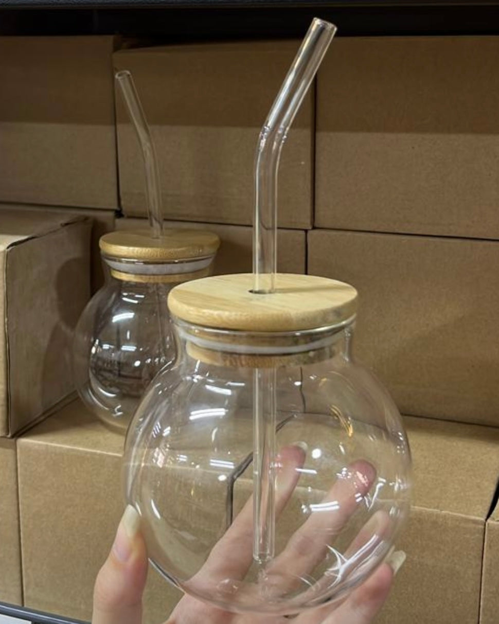 550ml Glass Container With straw #GJ2037