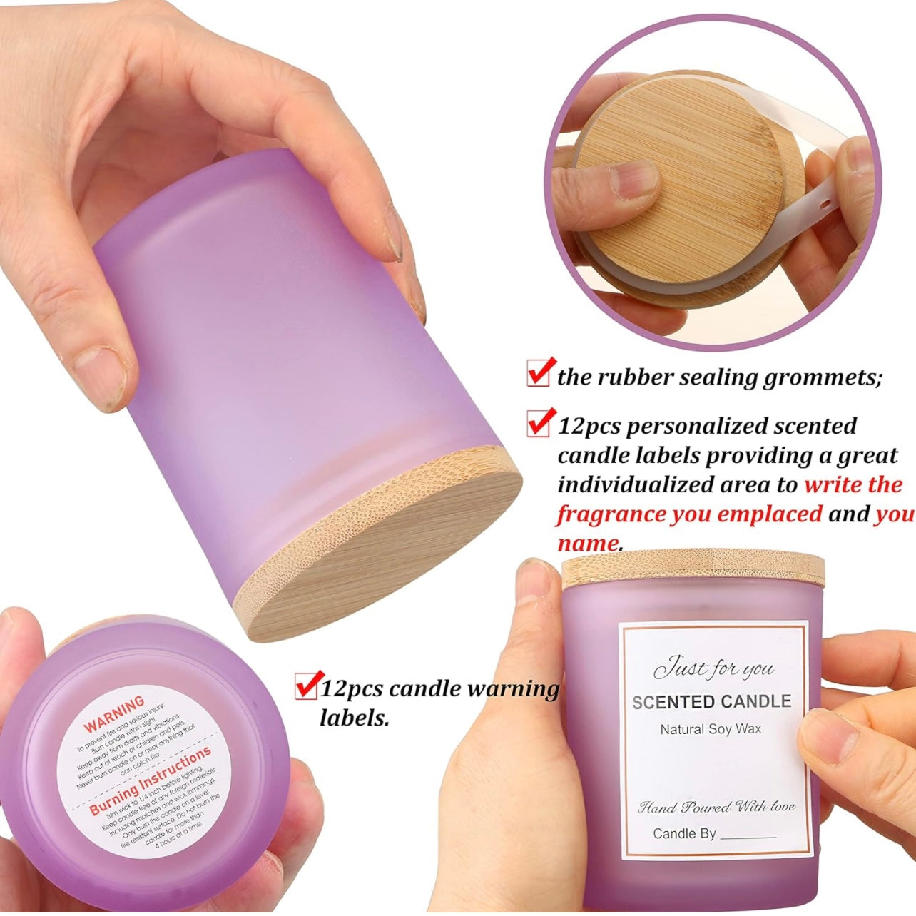 8oz Frosted Purple Glass Jar With Lid #GJ1443