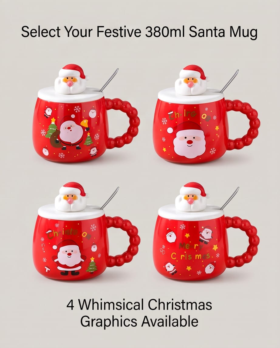 Christmas Santa Ceramic Mug with Lid and Spoon #CM4515