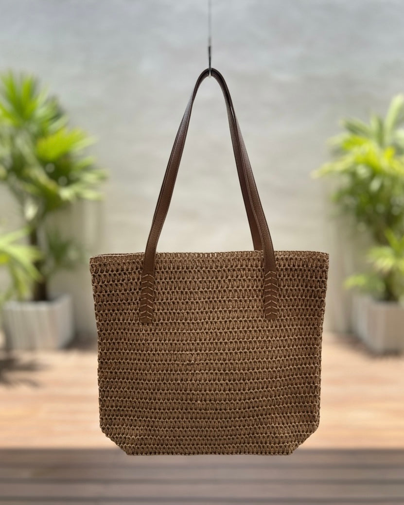 Summer Woven Tote Bag – Elegant Straw Shoulder Handbag #SB3835