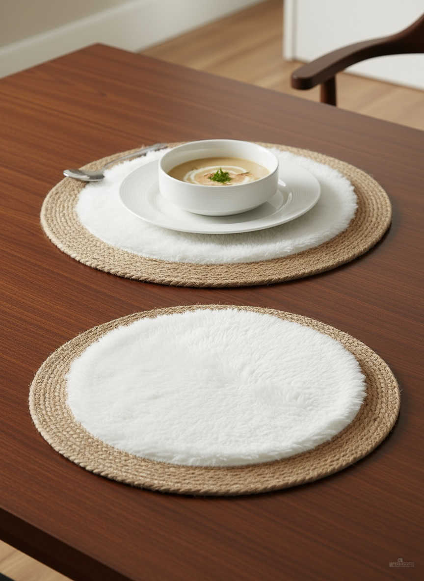 Round Plush Jute Placemat – 80 cm #JP3967