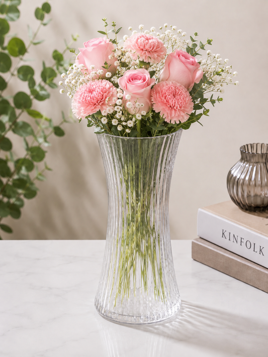 Ribbed Hourglass Glass Vase #GV3929