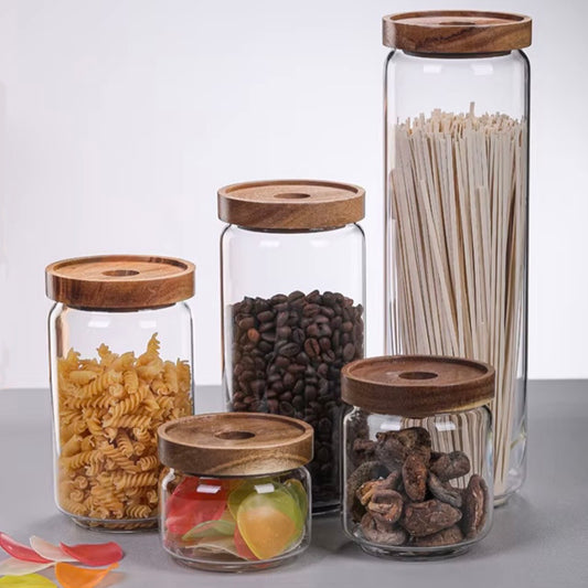 Glass Storage Jar with Wooden Lid #GS3948
