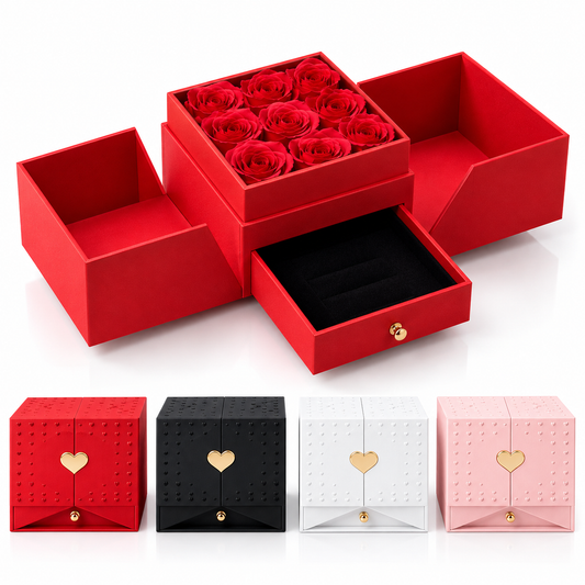 Luxury Heart-Shaped Closure Gift Box with Rose & Jewelry Compartments #JW4494