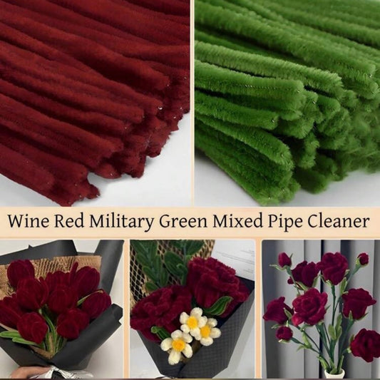 100pcs Wine Red Green Mixed Pipe Cleaner - 30cm x 6mm #CS1805
