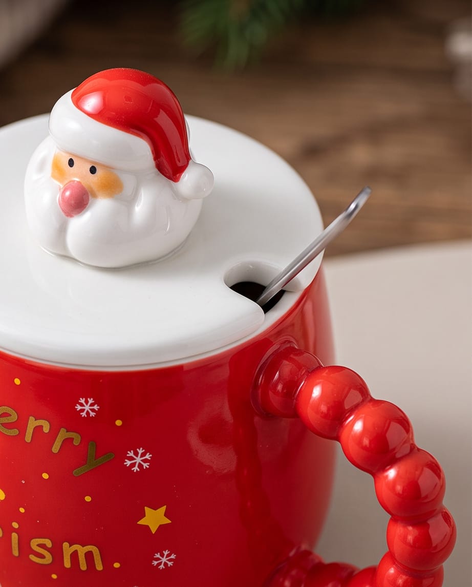 Christmas Santa Ceramic Mug with Lid and Spoon #CM4515