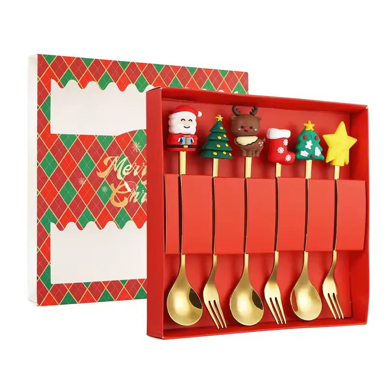 Gold stainless Steel Christmas Cutlery Gift Set #CC2297