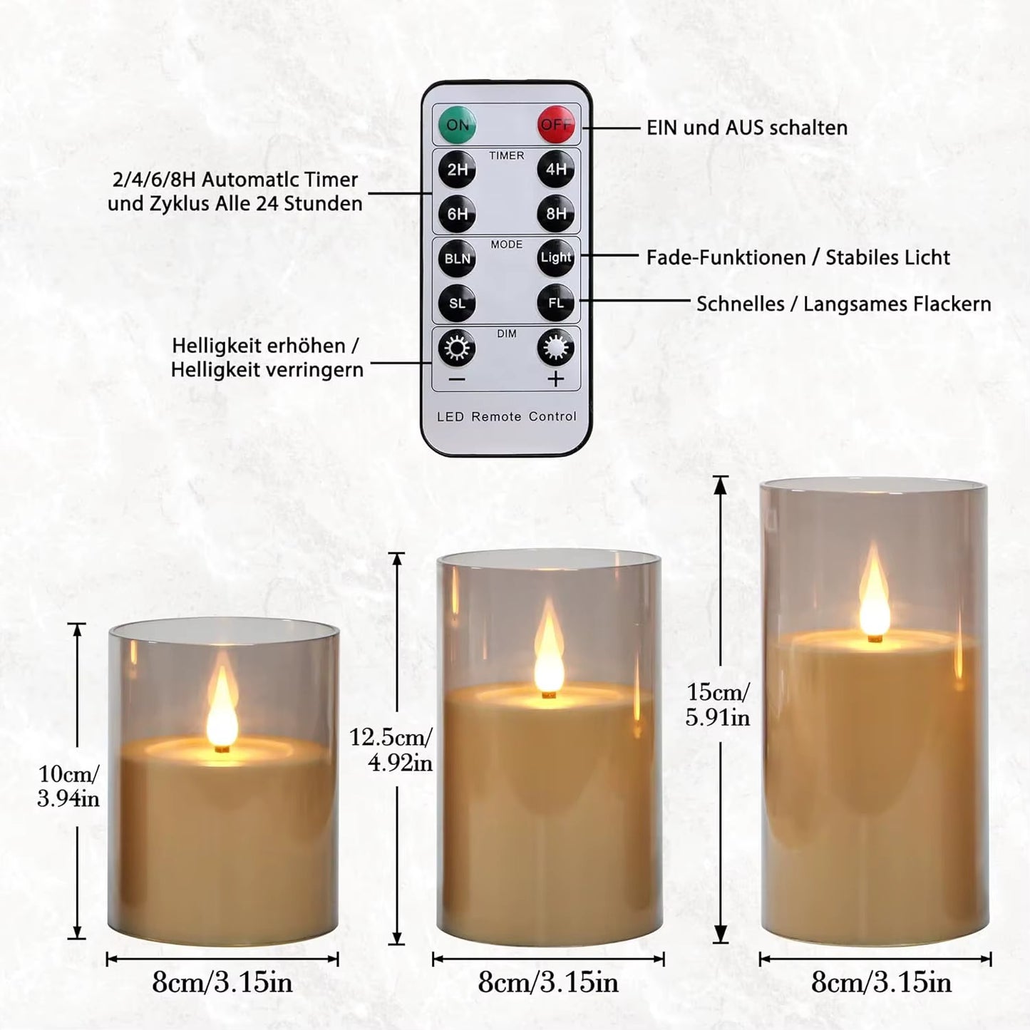 3pcs - Set / LED Flameless Candle with Remote Control #EC4102