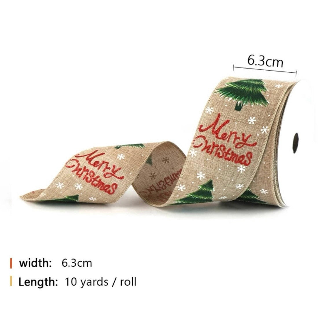1 Roll 6.3cm x 10m Merry Christmas Ribbon #CR1333