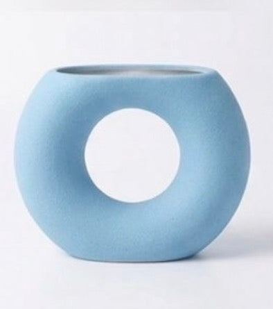 Modern Donut Ceramic Vase – Minimalist Hollow Center Design #CV3228