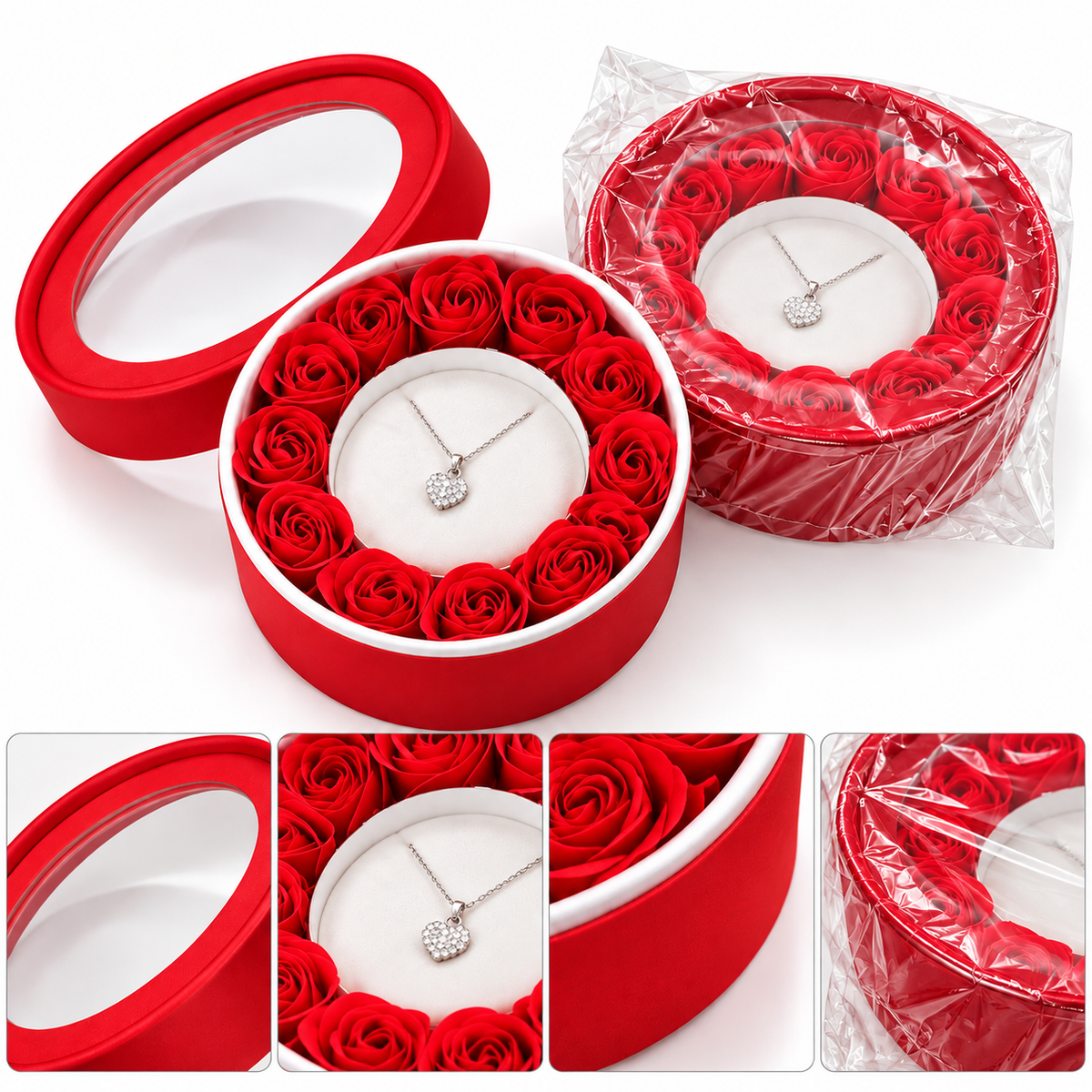Round Rose Gift Box with Jewelry Display #JW4497