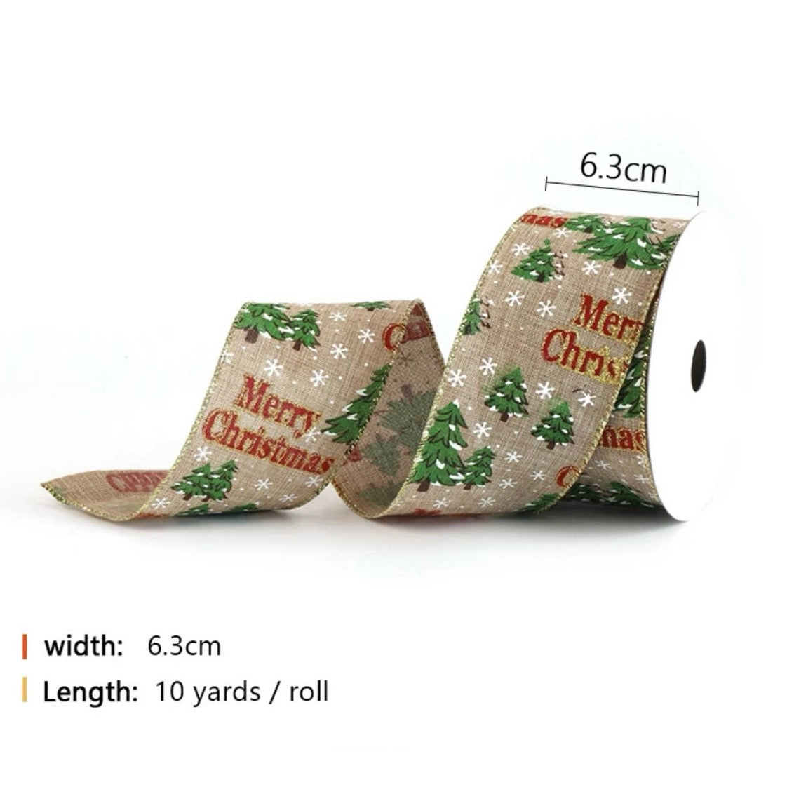 1 Roll 6.3cm x 10m Merry Christmas Ribbon #CR1335
