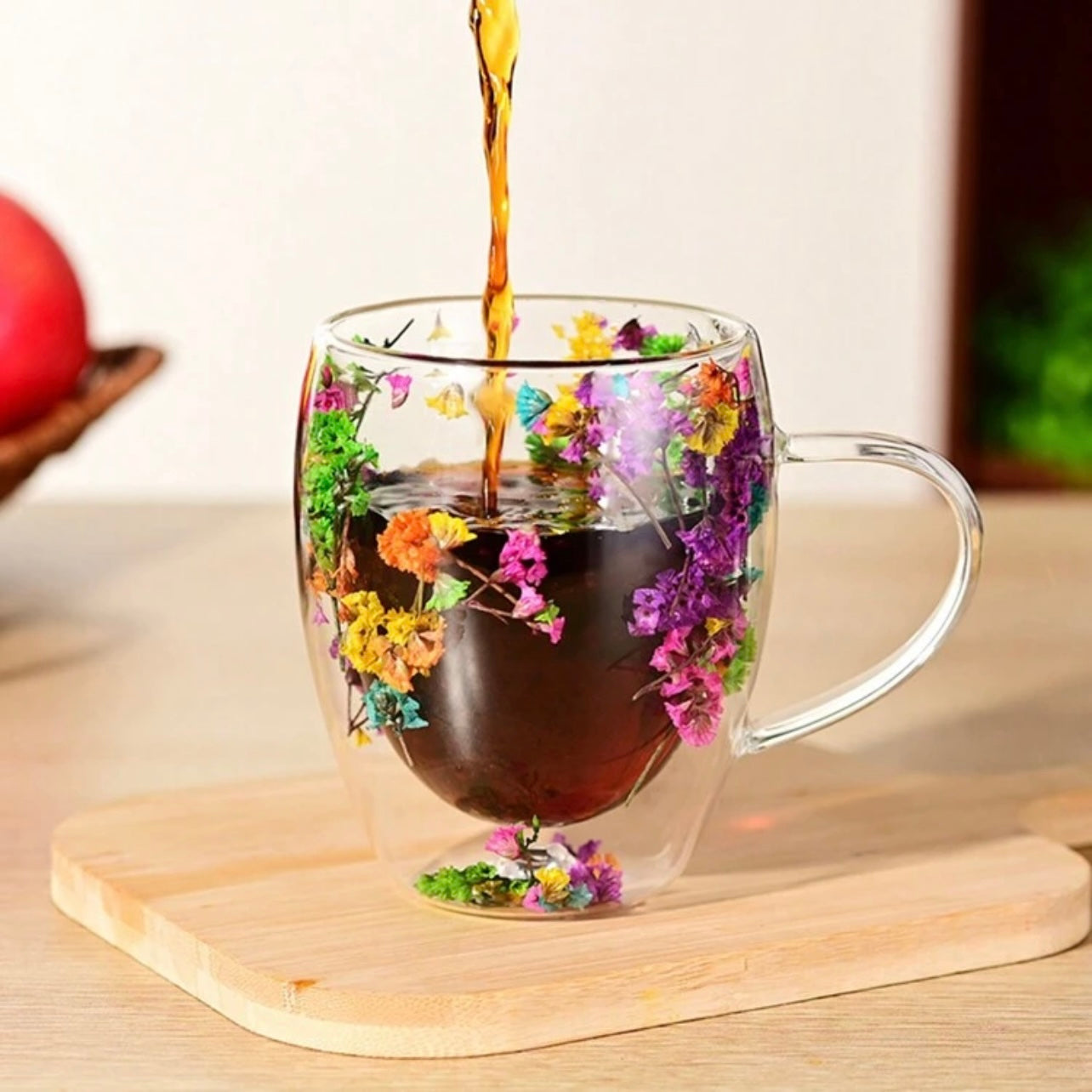 1Pc/350ml Dry Flower Double-Layer Glass Cup Household Coffee Cup With Handle Heat Resistant High Borosilicate Coffee Cup TeaCup #GC1453