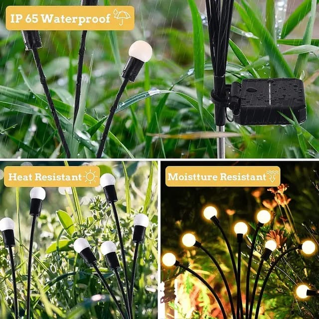 Solar Powered 6 LED Firefly Shaped Lawn Light With Wind Motion, Ground Insert Garden Decor Festival Swing Lamp #SL1448