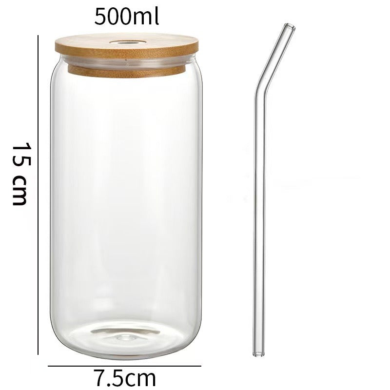Glass Cup With Bamboo Lid and Glass Straw 480ML #GC2011