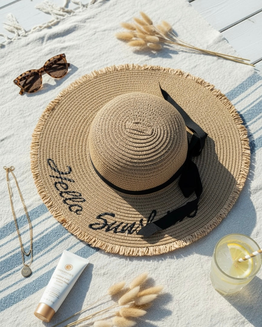 Women’s “Hello Sunshine” Wide Brim Beach Hat #SB3830