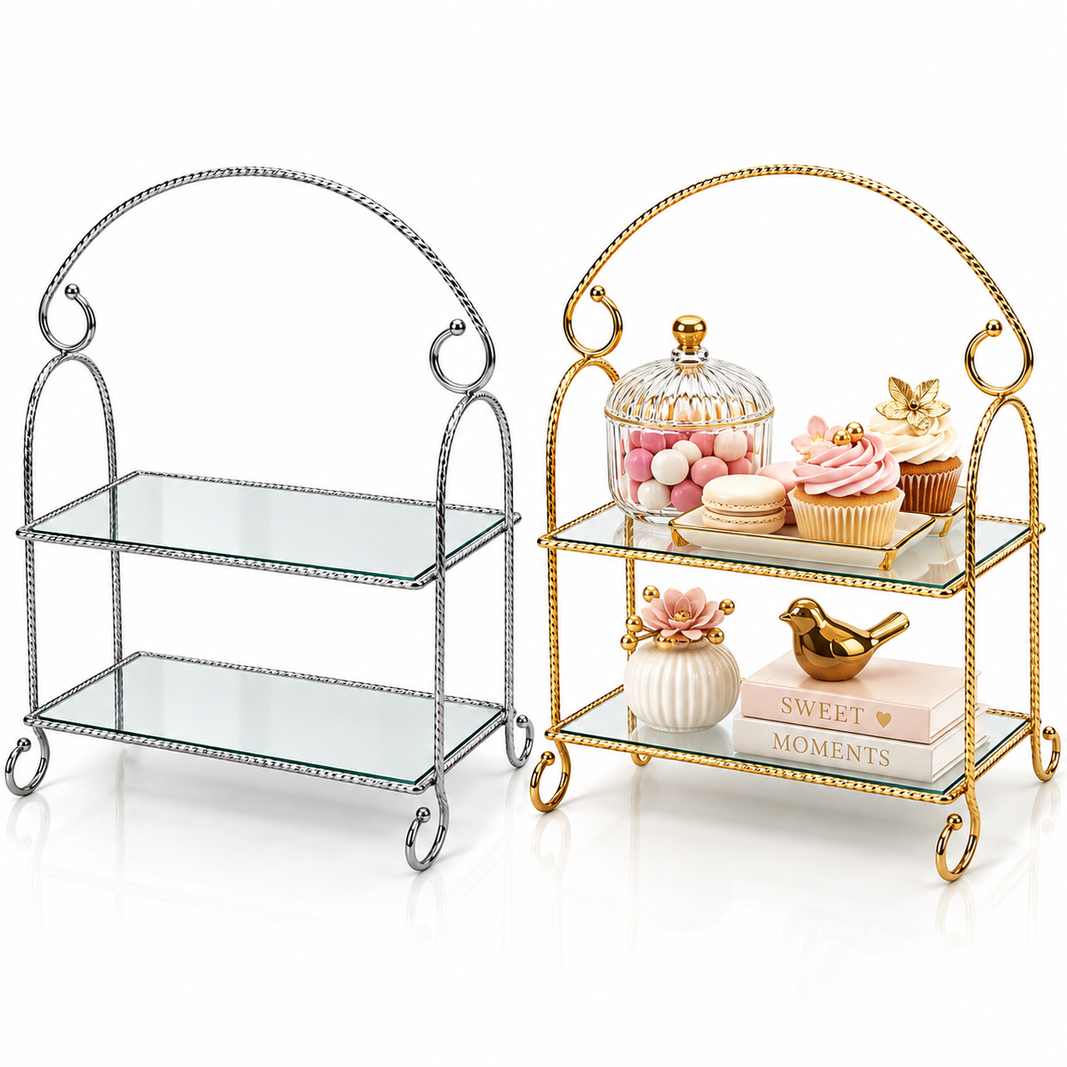 2-Tier Mirrored Display Stand with Arch #DT4221