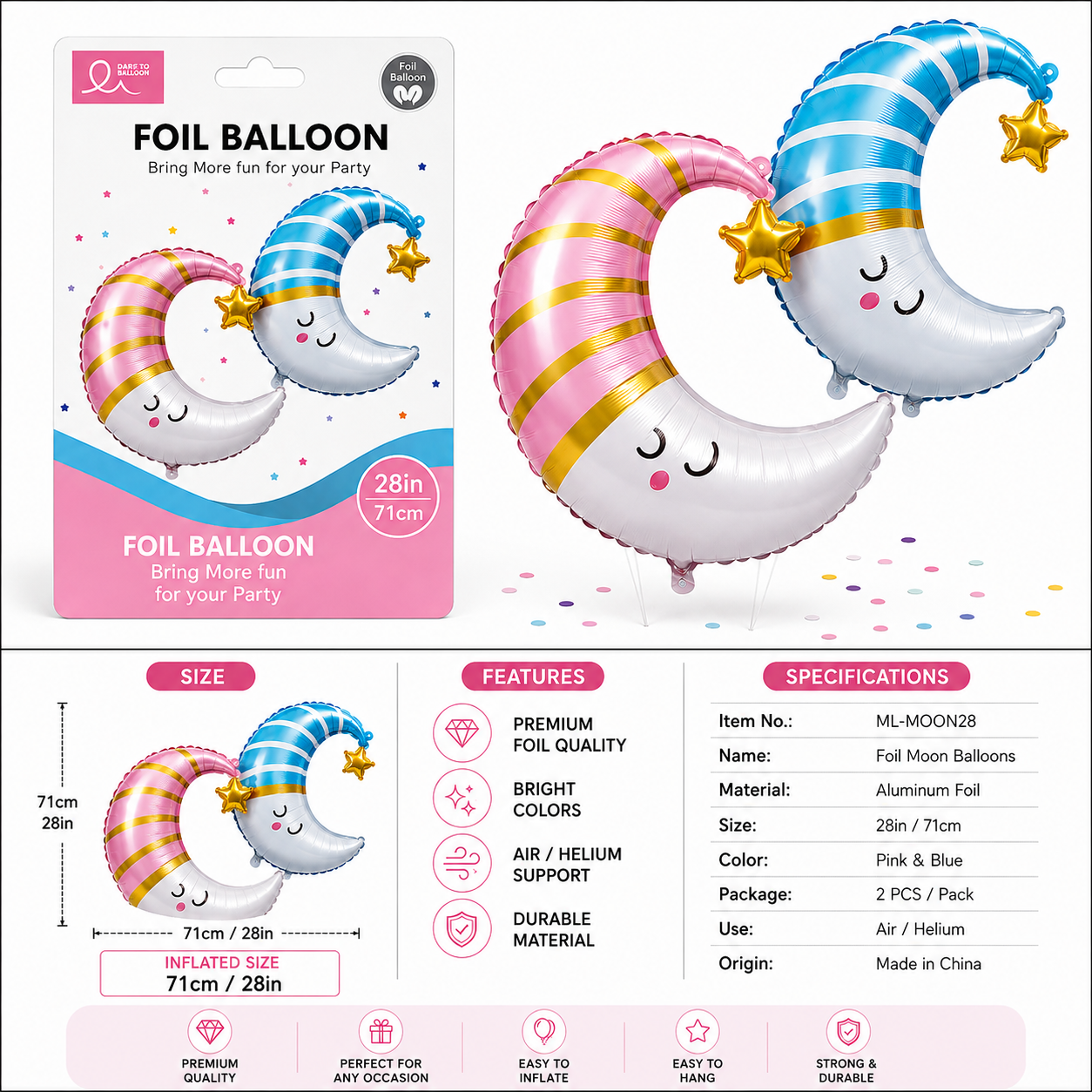 Moon & Star Foil Balloons – 71 cm #ML-MOON28