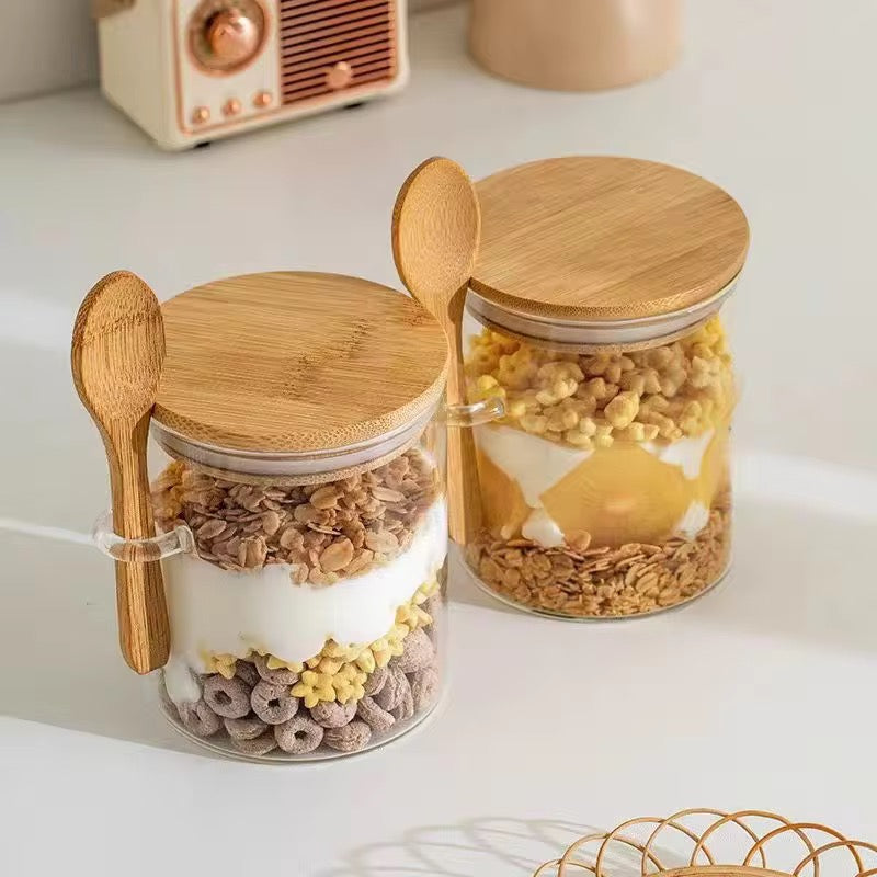 Glass Storage Jar with Wooden Lid & Spoon #GJ3109
