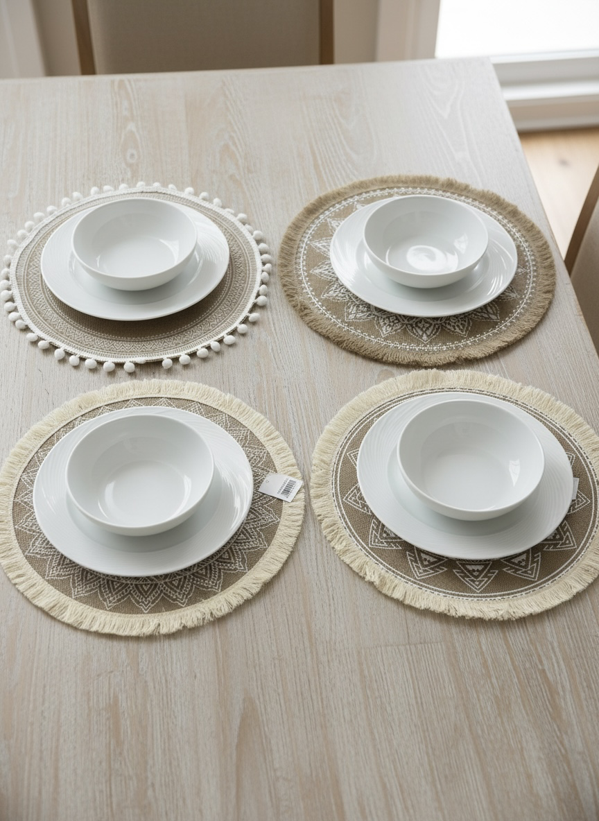 Round Boho Linen Placemat – 35 cm #JP3971