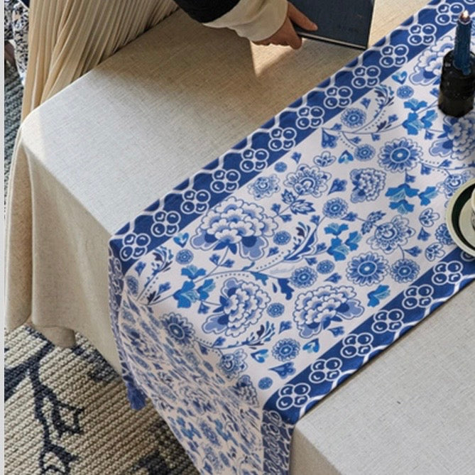 Blue Floral Table Runner #CV3990