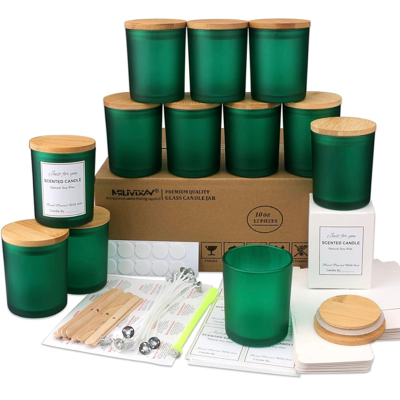 8oz Frosted Green Glass Jar With Lid #GJ1445