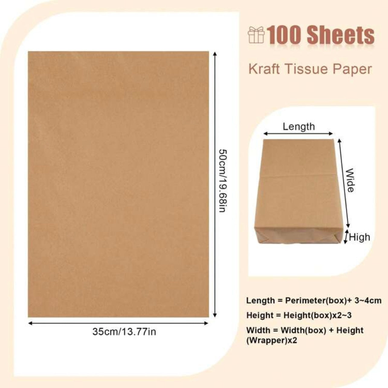 100 Sheets Khaki Tissue Paper 35 X 50 Cm #WP1438