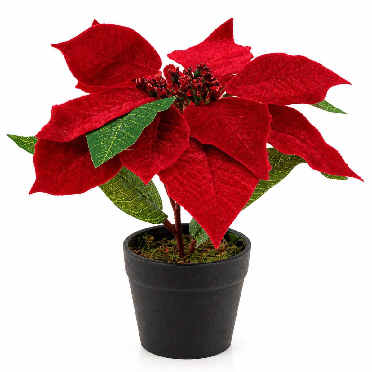 Artificial Red Poinsettia Plant in Black Pot #CD4506