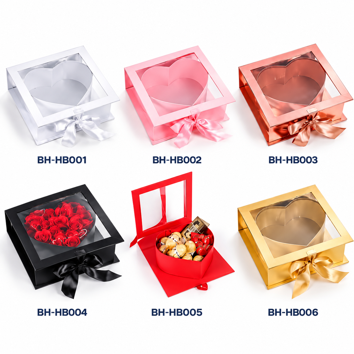 Luxury Heart-Shaped Gift Box with Transparent Lid and Satin Bow #LB4324