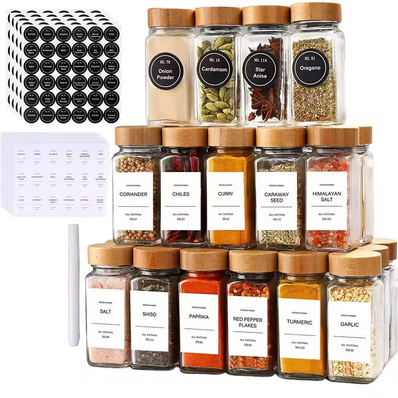 33-Piece Glass Spice Jar Set with Bamboo Lids & Labels #GS3941