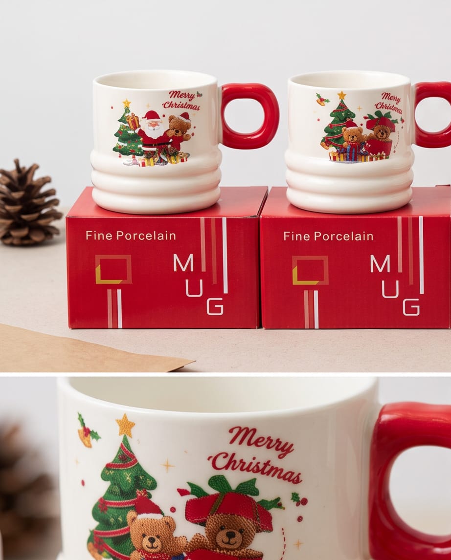 Merry Christmas Ceramic Mug with Red Handle #CM4516
