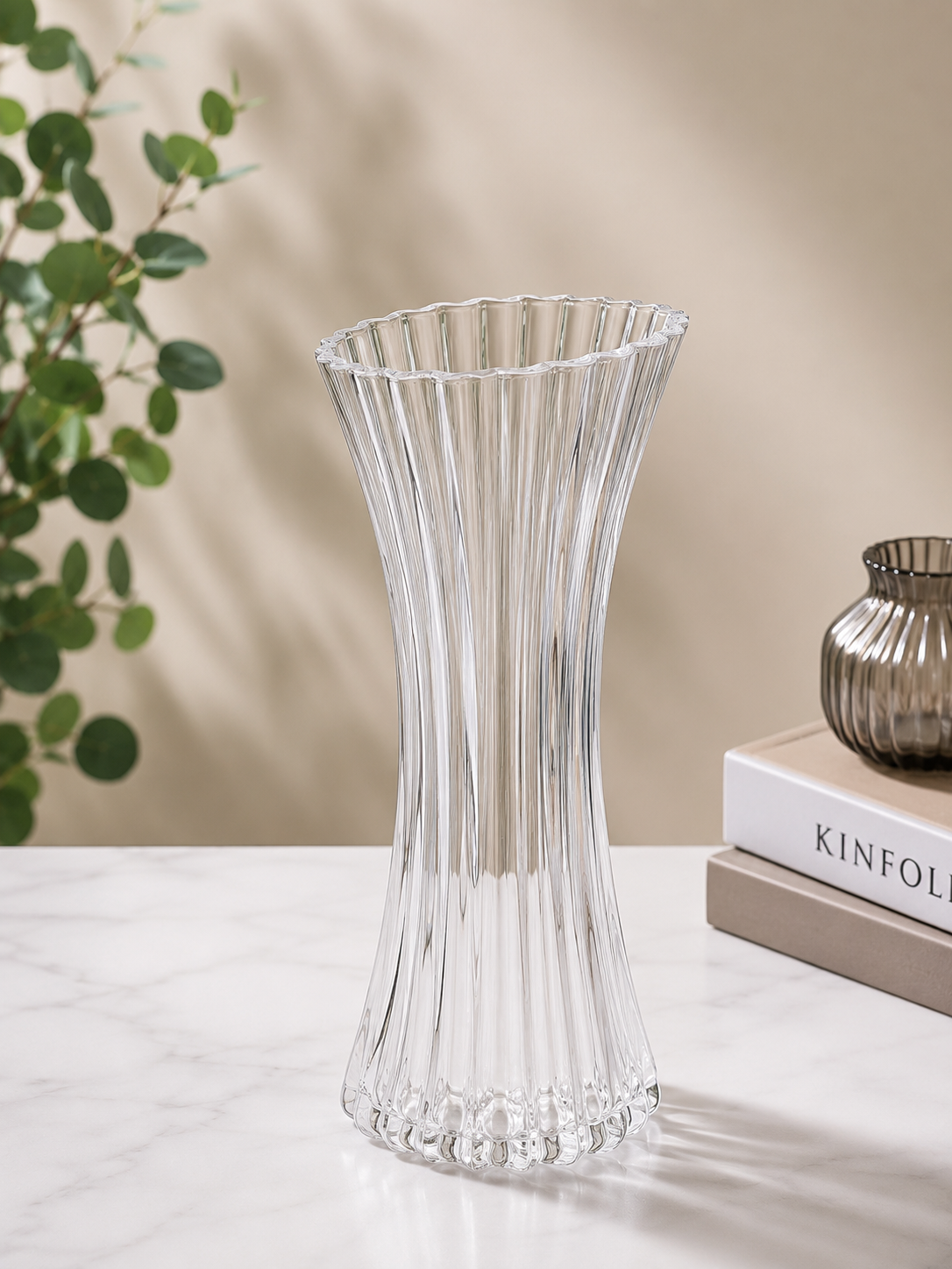 Elegant Hourglass Crystal Glass Vase  #GV3927