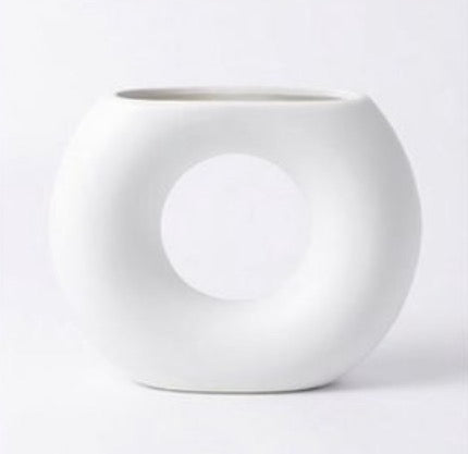 Modern Donut Ceramic Vase – Minimalist Hollow Center Design #CV3228
