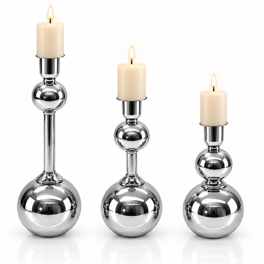 Silver Ball Design Candle Holders #CH4216