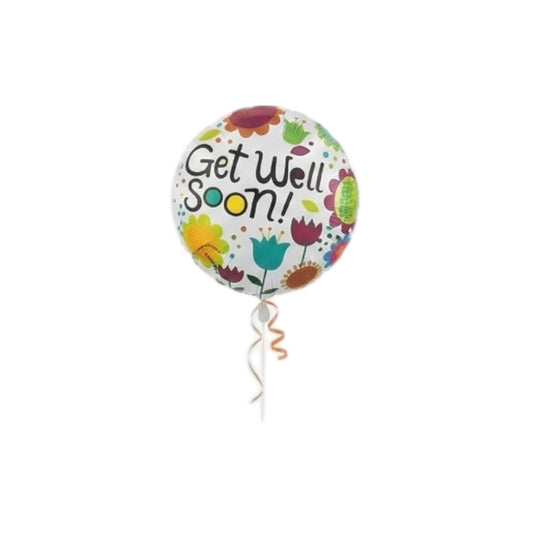 18” Get Well Soon Floral Round Foil Balloon – Cheerful Recovery Gift #FB2898