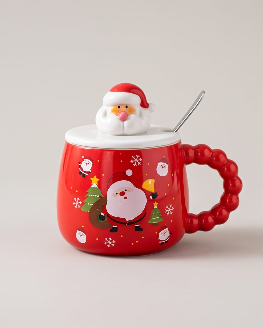 Christmas Santa Ceramic Mug with Lid and Spoon #CM4515